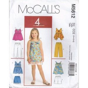 McCall's Pattern 5612, Girls Tops, Shorts, Capri Pants,  4 Different Looks